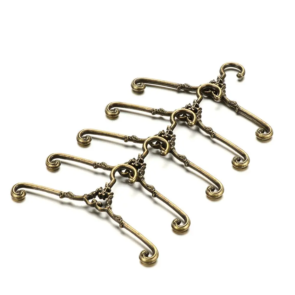 5Pcs/Set Retro Alloy Hangers For Ob11 Dolls Dollhouse Bedroom Wardrobe Decor Dolls Clothes Stand 4/6.5cm Hangers Furniture