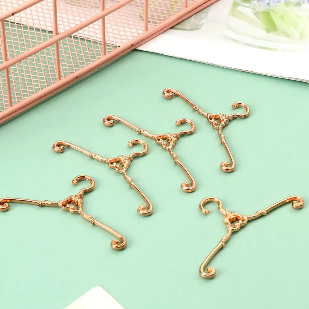 5Pcs/Set Retro Alloy Hangers For Ob11 Dolls Dollhouse Bedroom Wardrobe Decor Dolls Clothes Stand 4/6.5cm Hangers Furniture