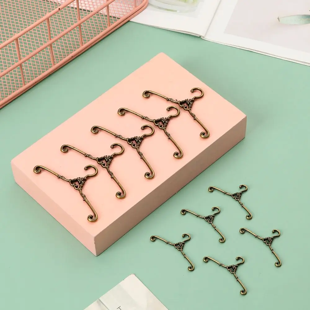 5Pcs/Set Retro Alloy Hangers For Ob11 Dolls Dollhouse Bedroom Wardrobe Decor Dolls Clothes Stand 4/6.5cm Hangers Furniture