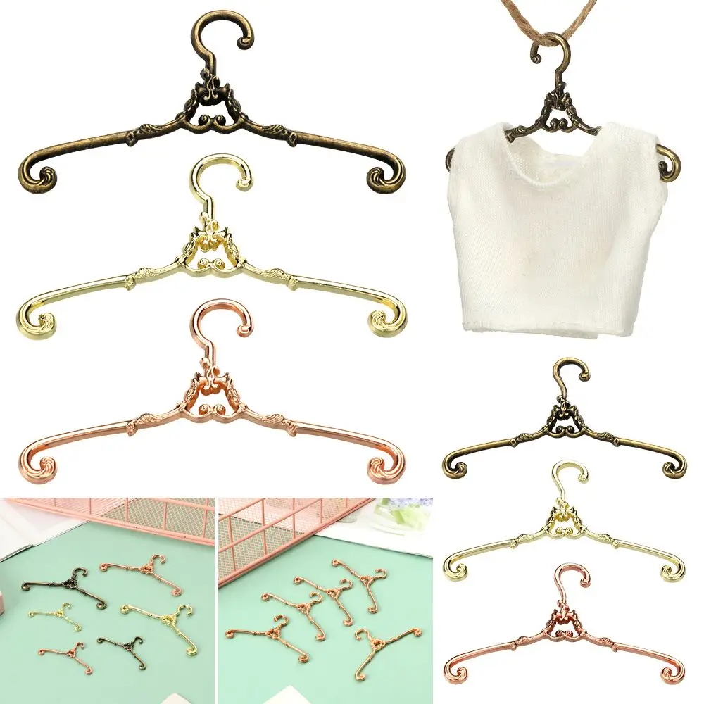 5Pcs/Set Retro Alloy Hangers For Ob11 Dolls Dollhouse Bedroom Wardrobe Decor Dolls Clothes Stand 4/6.5cm Hangers Furniture