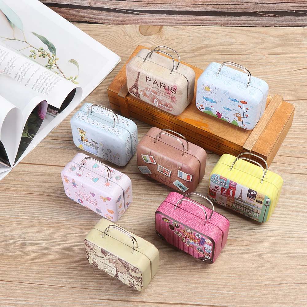 Metal Mini Suitcase Jewellery Box Miniature Trunk Bags Cartoon Pattern Dollhouse Decoration Gifts DIY Dolls Accessories