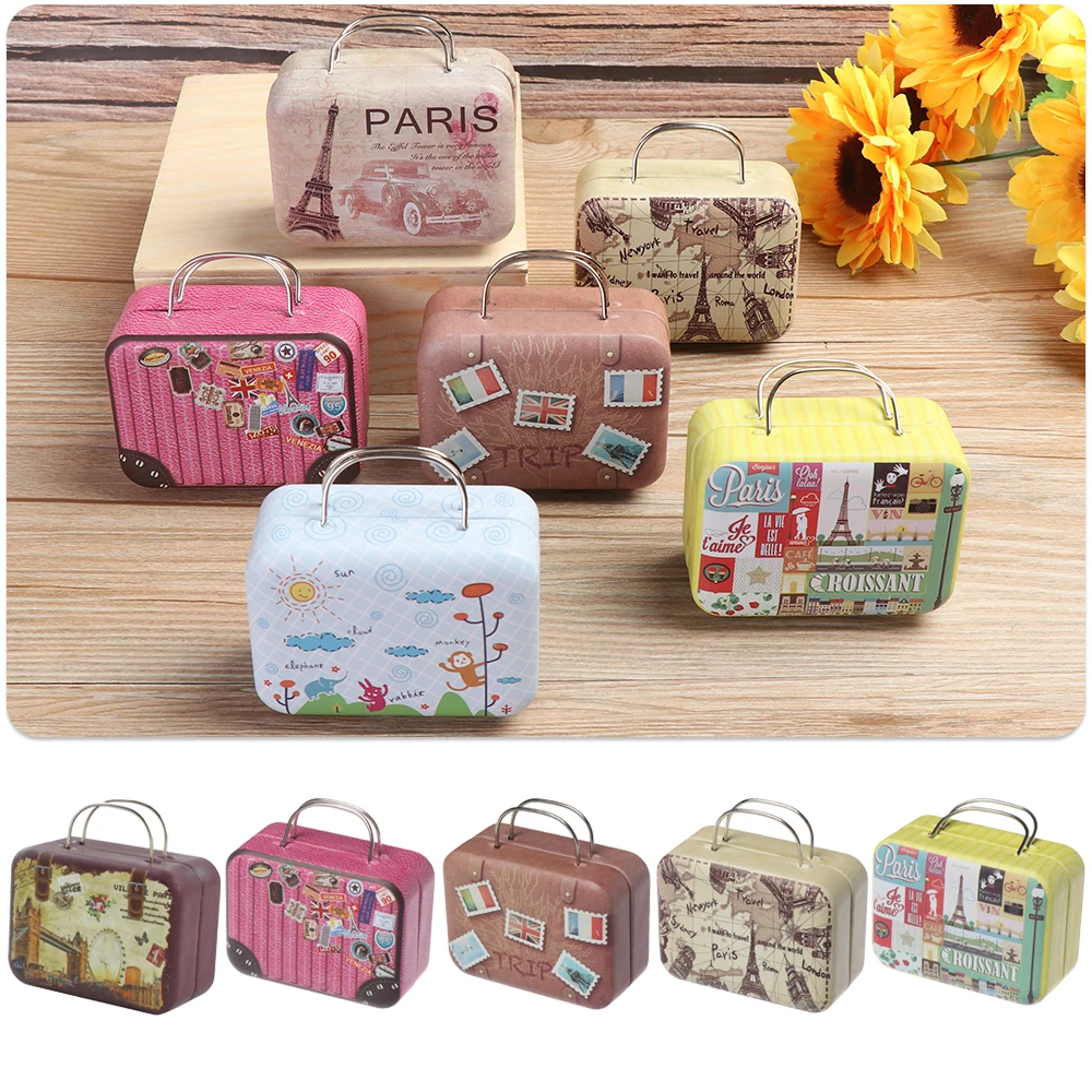 Metal Mini Suitcase Jewellery Box Miniature Trunk Bags Cartoon Pattern Dollhouse Decoration Gifts DIY Dolls Accessories