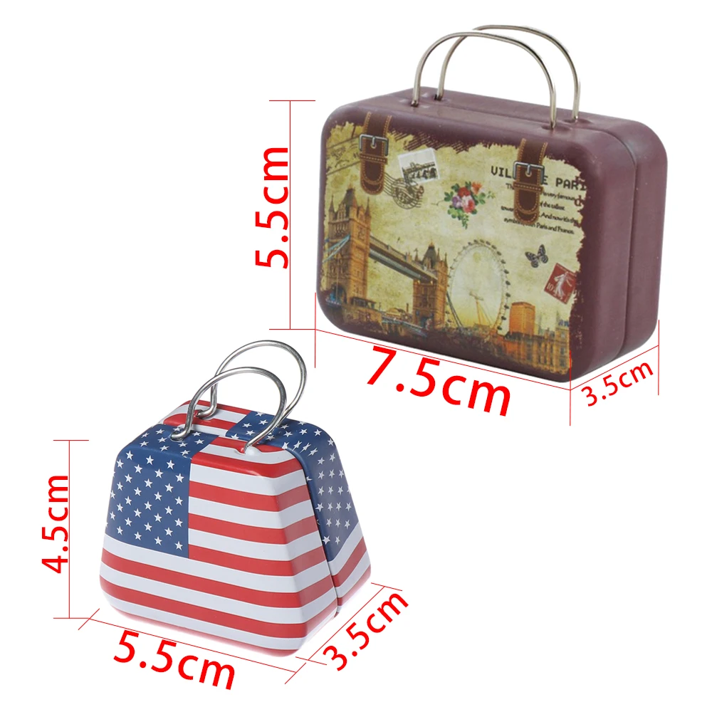 Metal Mini Suitcase Jewellery Box Miniature Trunk Bags Cartoon Pattern Dollhouse Decoration Gifts DIY Dolls Accessories