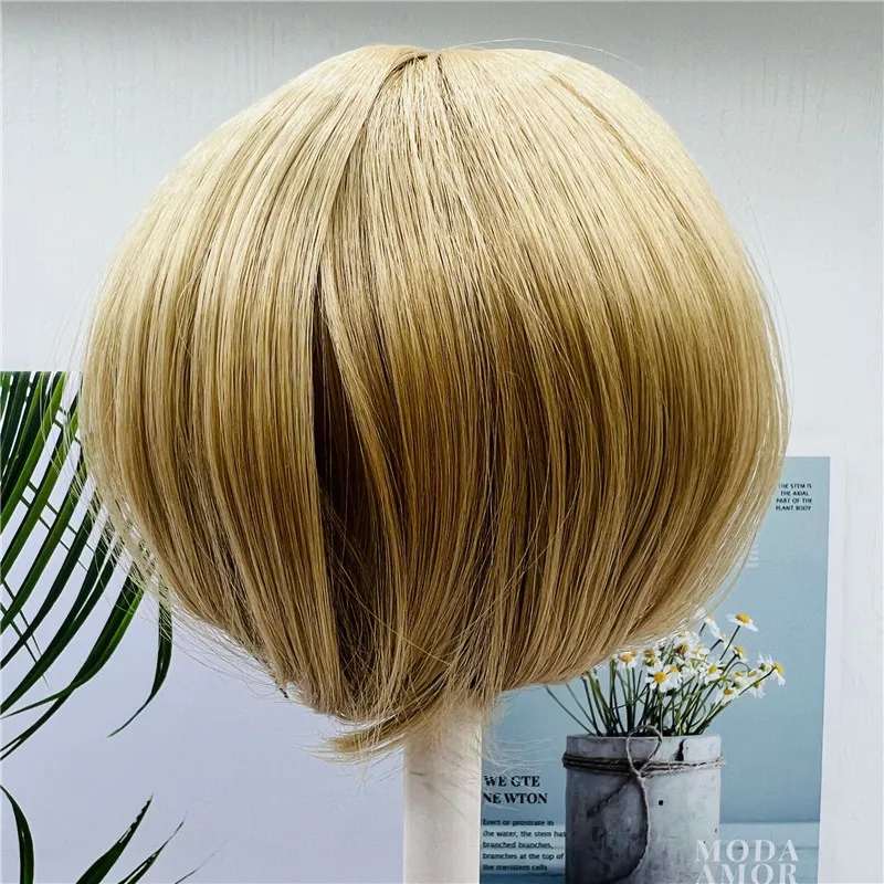 Reborn Doll Golden and Brown BOB Hair Sticked Hair Wig Fits 18--22 Inch Silicone Reborn Baby Dolls Short Hair DIY Doll Accessory