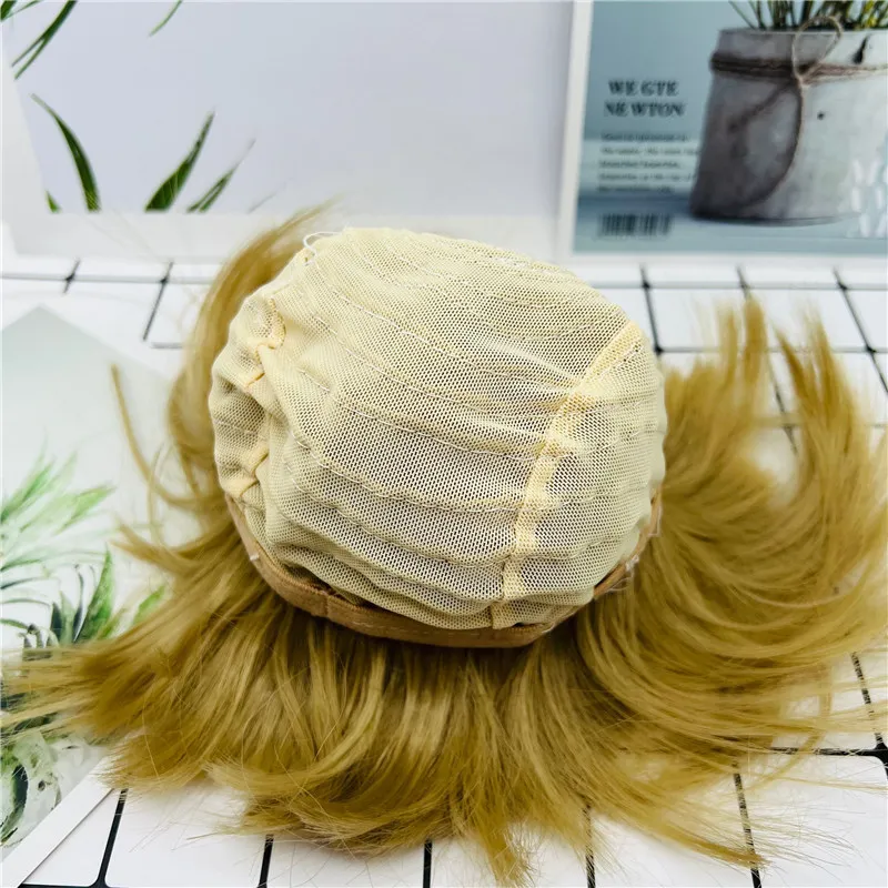 Reborn Doll Golden and Brown BOB Hair Sticked Hair Wig Fits 18--22 Inch Silicone Reborn Baby Dolls Short Hair DIY Doll Accessory