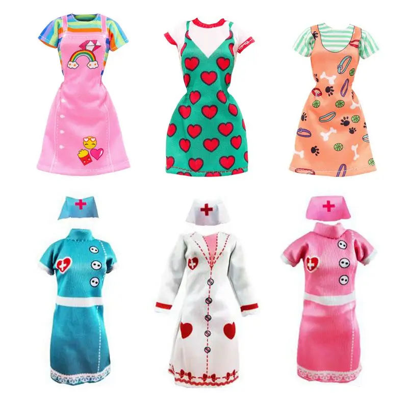 Fashion Dress Kids Toys Female Doll Clothes Doctor Nurse Clothing Wear Dolls Accessories For Children DIY Game Christmas Gifts