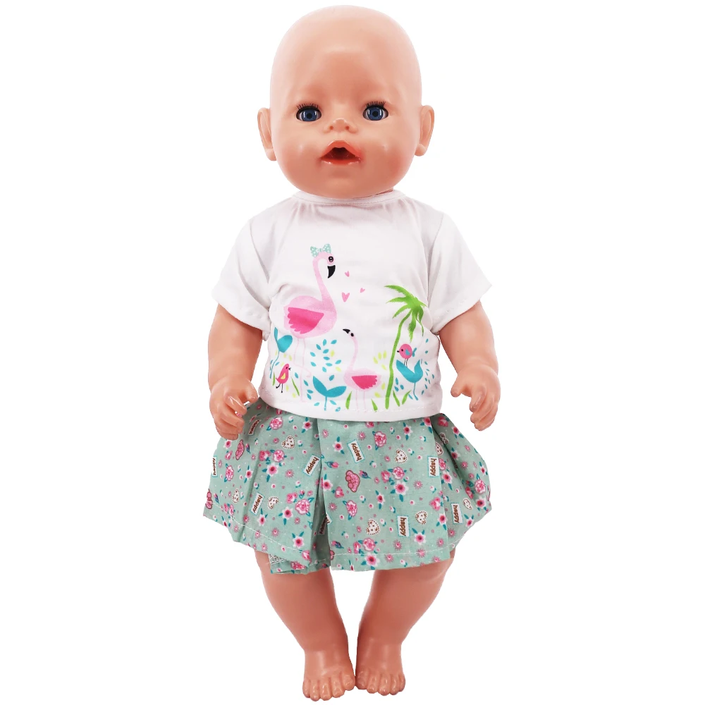 Doll Clothes Dress for 18inch American Doll& 43Cm Baby Doll T-shirt+Skirt Cute Bow Dress Our Generation Baby Girl's Toys Gift