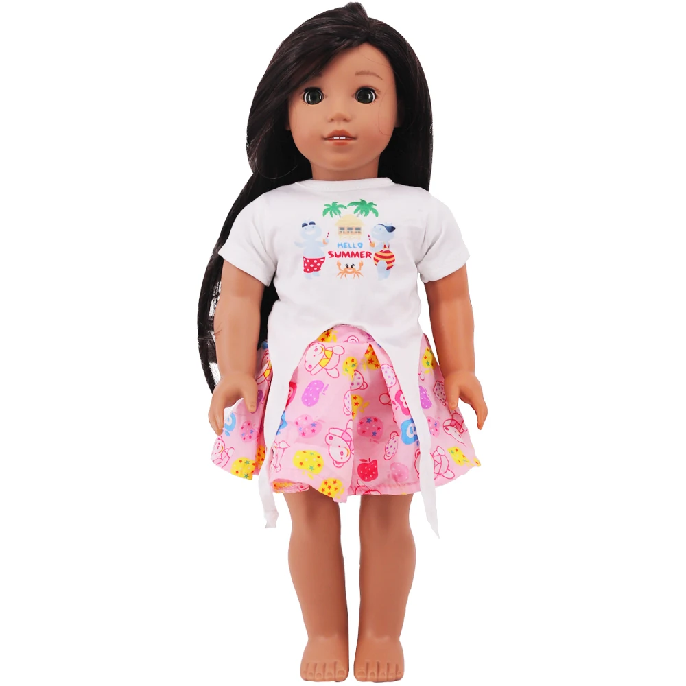 Doll Clothes Dress for 18inch American Doll& 43Cm Baby Doll T-shirt+Skirt Cute Bow Dress Our Generation Baby Girl's Toys Gift