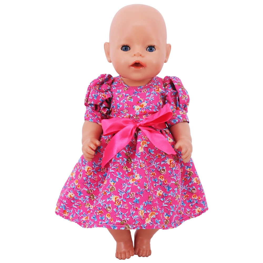 Doll Clothes Dress for 18inch American Doll& 43Cm Baby Doll T-shirt+Skirt Cute Bow Dress Our Generation Baby Girl's Toys Gift