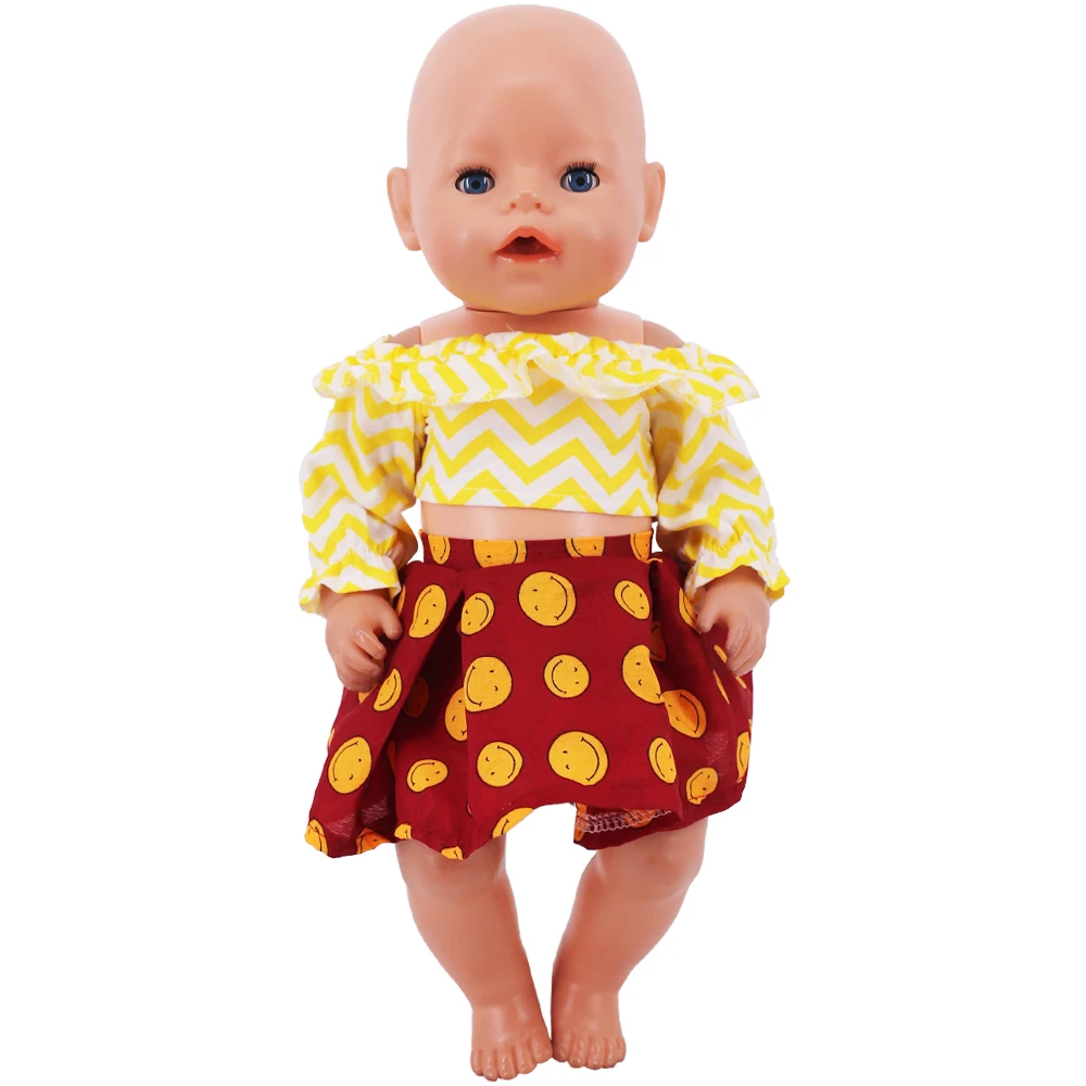 Doll Clothes Dress for 18inch American Doll& 43Cm Baby Doll T-shirt+Skirt Cute Bow Dress Our Generation Baby Girl's Toys Gift