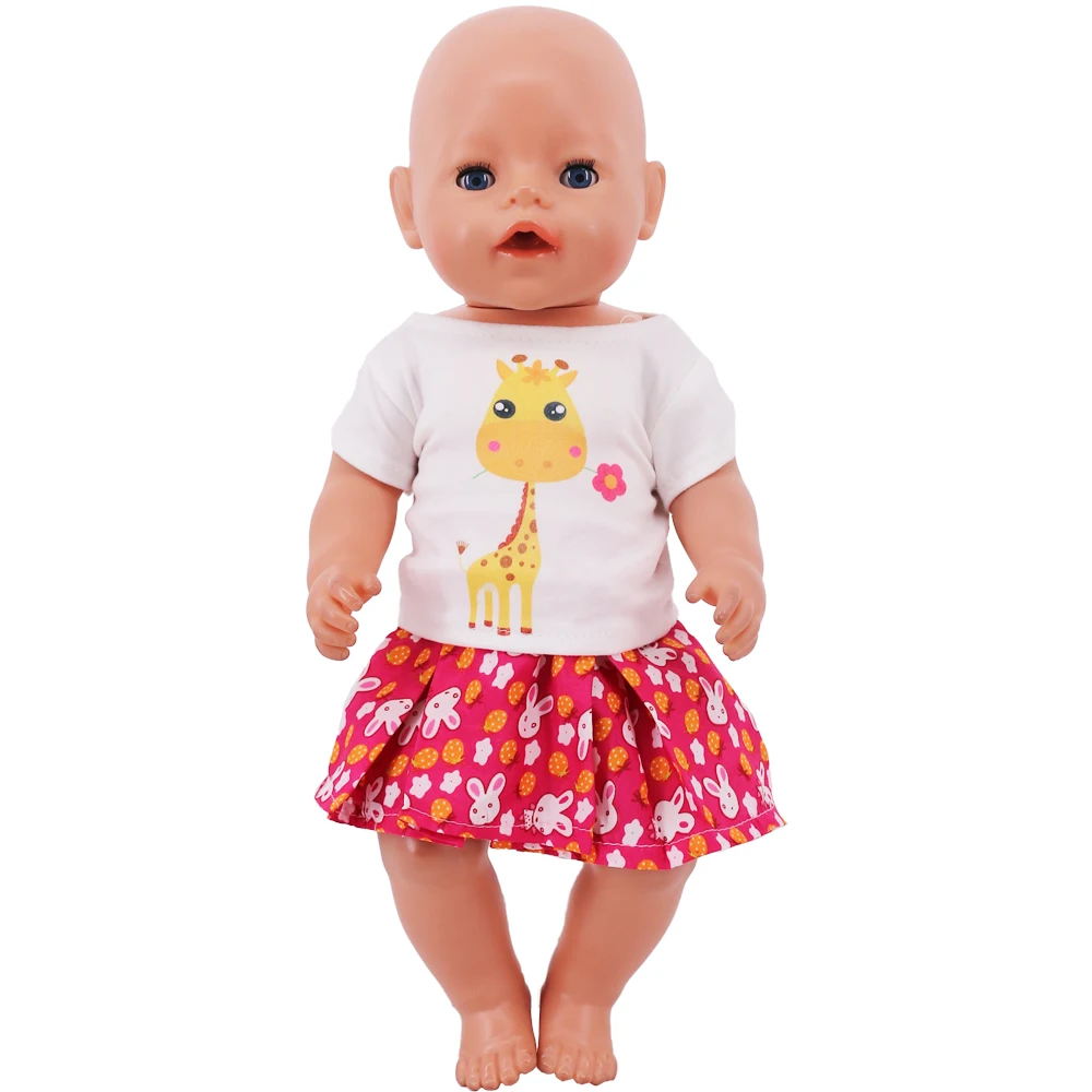 Doll Clothes Dress for 18inch American Doll& 43Cm Baby Doll T-shirt+Skirt Cute Bow Dress Our Generation Baby Girl's Toys Gift