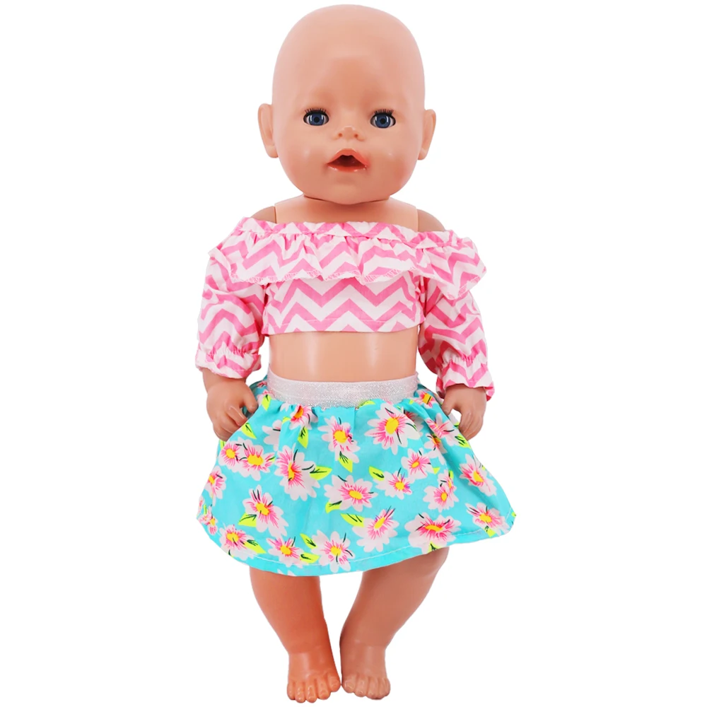 Doll Clothes Dress for 18inch American Doll& 43Cm Baby Doll T-shirt+Skirt Cute Bow Dress Our Generation Baby Girl's Toys Gift