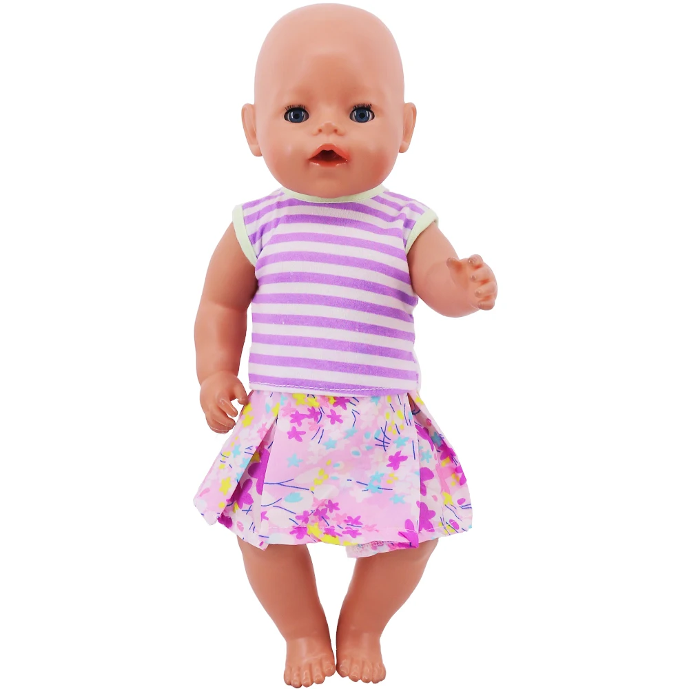 Doll Clothes Dress for 18inch American Doll& 43Cm Baby Doll T-shirt+Skirt Cute Bow Dress Our Generation Baby Girl's Toys Gift