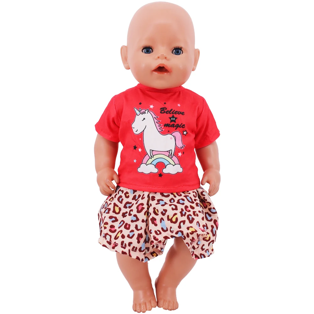 Doll Clothes Dress for 18inch American Doll& 43Cm Baby Doll T-shirt+Skirt Cute Bow Dress Our Generation Baby Girl's Toys Gift