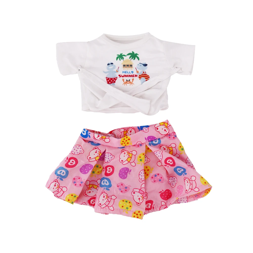 Doll Clothes Dress for 18inch American Doll& 43Cm Baby Doll T-shirt+Skirt Cute Bow Dress Our Generation Baby Girl's Toys Gift