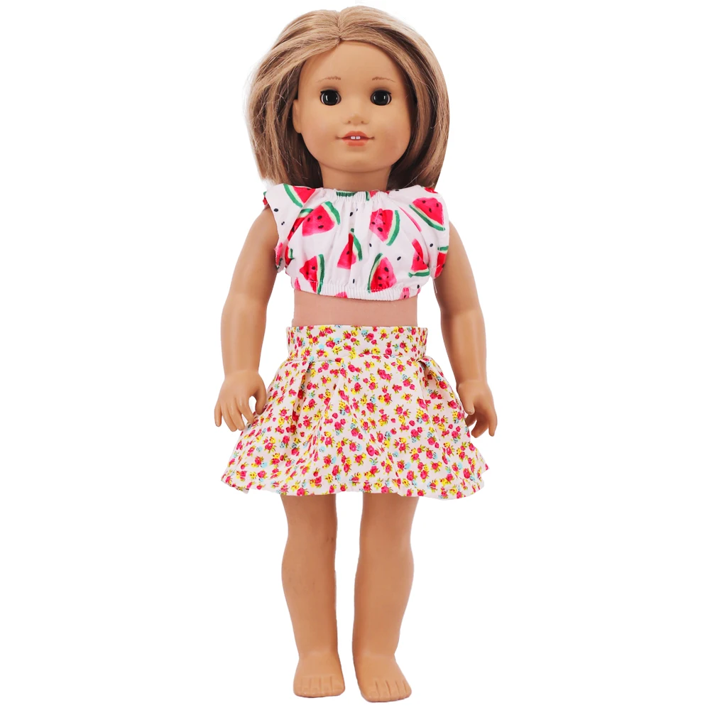 Doll Clothes Dress for 18inch American Doll& 43Cm Baby Doll T-shirt+Skirt Cute Bow Dress Our Generation Baby Girl's Toys Gift