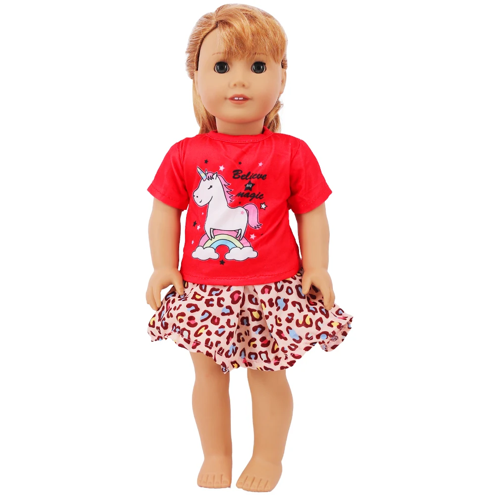 Doll Clothes Dress for 18inch American Doll& 43Cm Baby Doll T-shirt+Skirt Cute Bow Dress Our Generation Baby Girl's Toys Gift