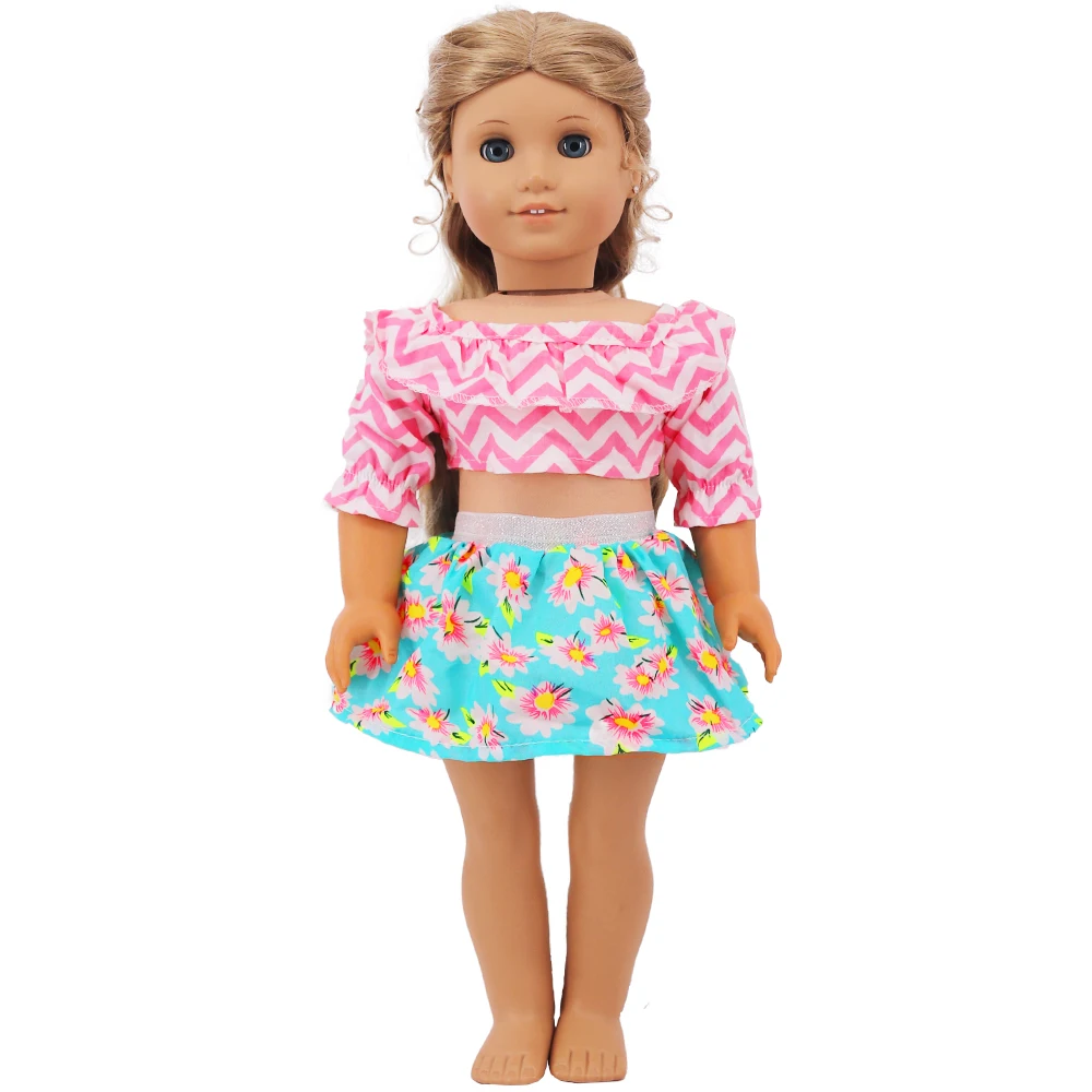 Doll Clothes Dress for 18inch American Doll& 43Cm Baby Doll T-shirt+Skirt Cute Bow Dress Our Generation Baby Girl's Toys Gift