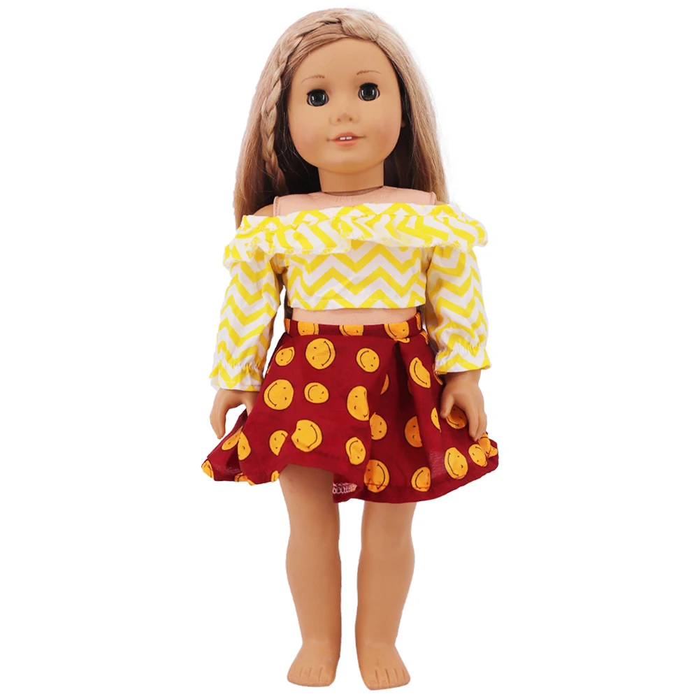 Doll Clothes Dress for 18inch American Doll& 43Cm Baby Doll T-shirt+Skirt Cute Bow Dress Our Generation Baby Girl's Toys Gift