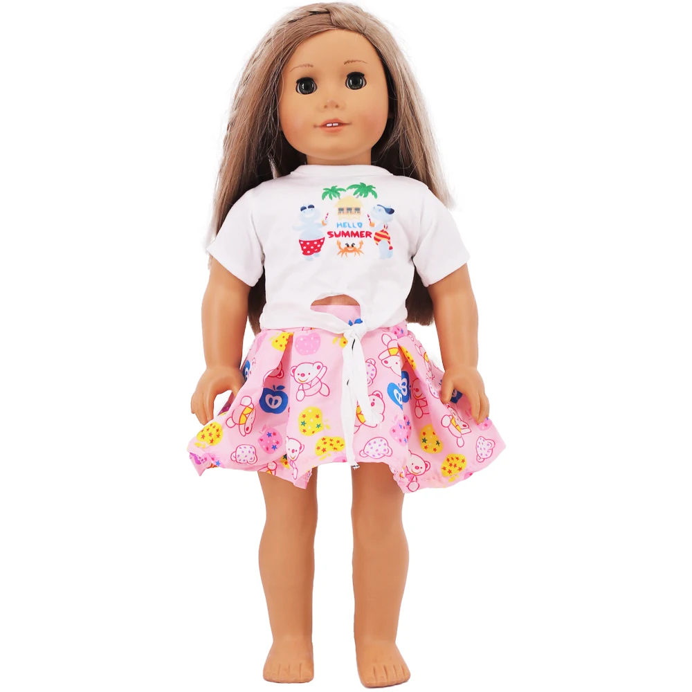 Doll Clothes Dress for 18inch American Doll& 43Cm Baby Doll T-shirt+Skirt Cute Bow Dress Our Generation Baby Girl's Toys Gift
