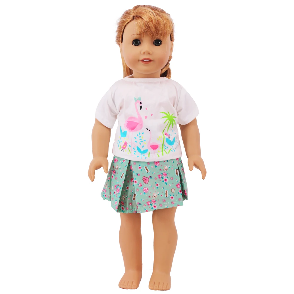 Doll Clothes Dress for 18inch American Doll& 43Cm Baby Doll T-shirt+Skirt Cute Bow Dress Our Generation Baby Girl's Toys Gift