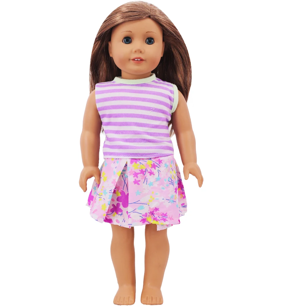 Doll Clothes Dress for 18inch American Doll& 43Cm Baby Doll T-shirt+Skirt Cute Bow Dress Our Generation Baby Girl's Toys Gift