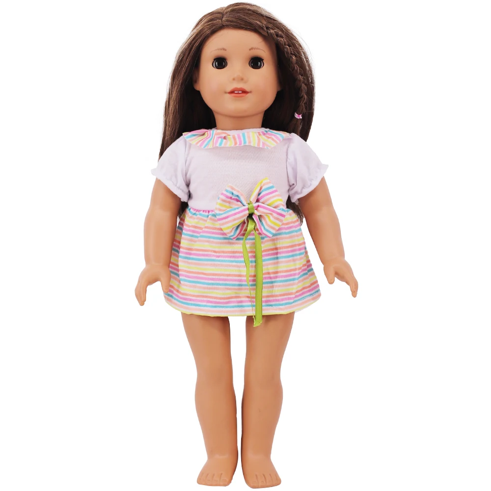 Doll Clothes Dress for 18inch American Doll& 43Cm Baby Doll T-shirt+Skirt Cute Bow Dress Our Generation Baby Girl's Toys Gift