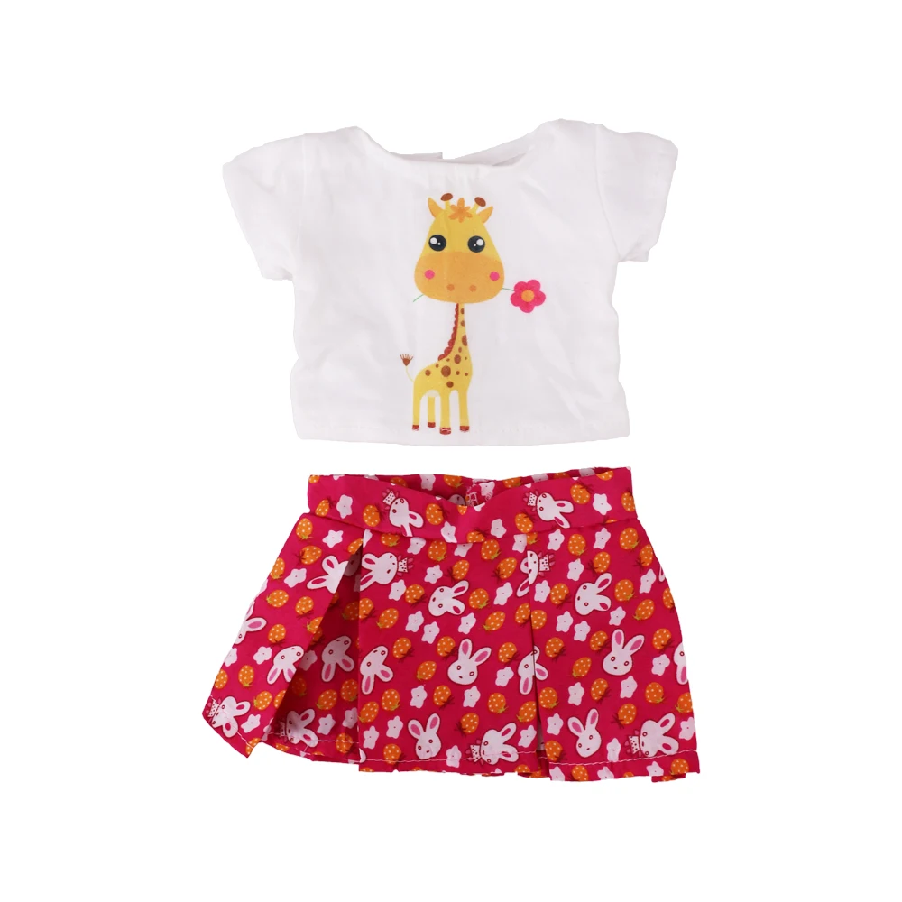 Doll Clothes Dress for 18inch American Doll& 43Cm Baby Doll T-shirt+Skirt Cute Bow Dress Our Generation Baby Girl's Toys Gift