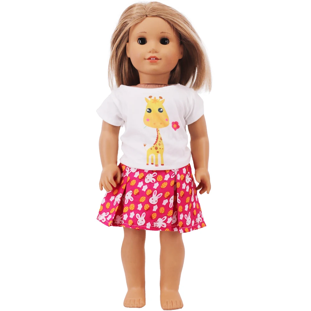 Doll Clothes Dress for 18inch American Doll& 43Cm Baby Doll T-shirt+Skirt Cute Bow Dress Our Generation Baby Girl's Toys Gift