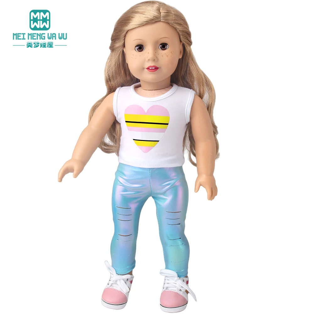 Doll Clothes Fashion T Shirt Pants Cartoon Dress Fits 45cm American Doll Toy Accessories Gift Girls
