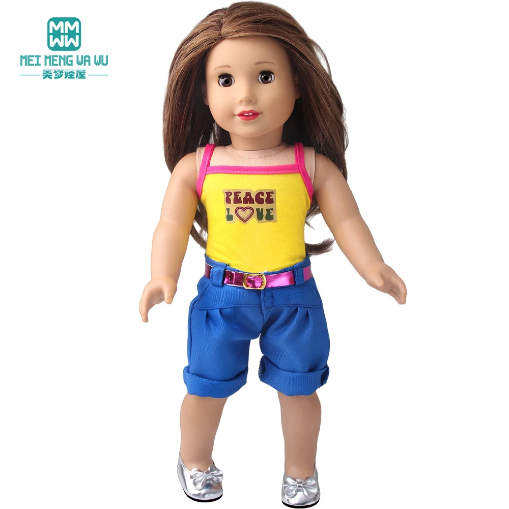 Doll Clothes Fashion T Shirt Pants Cartoon Dress Fits 45cm American Doll Toy Accessories Gift Girls