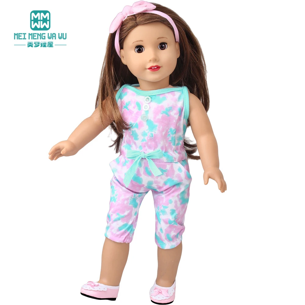 Doll Clothes Fashion T Shirt Pants Cartoon Dress Fits 45cm American Doll Toy Accessories Gift Girls