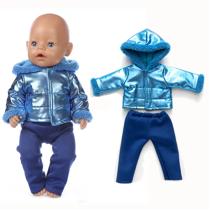 2Pcs in 1, Winter Doll Clothes Suit Fit 43cm Baby Doll Doll Warm Jackets+Pants and Doll accessories Children best Gift