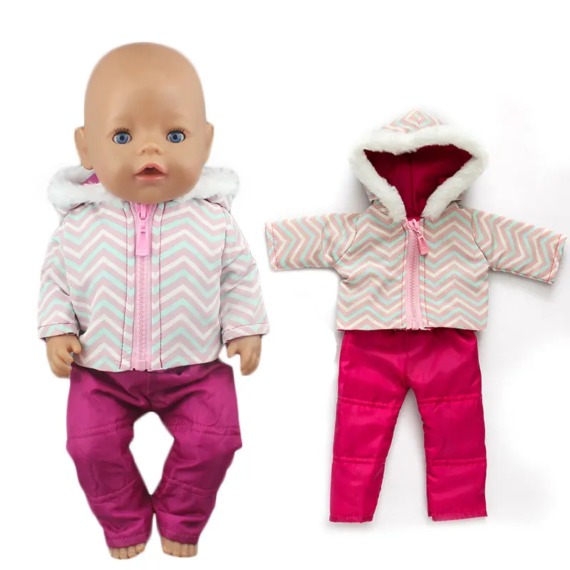 2Pcs in 1, Winter Doll Clothes Suit Fit 43cm Baby Doll Doll Warm Jackets+Pants and Doll accessories Children best Gift