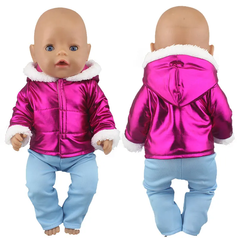 2Pcs in 1, Winter Doll Clothes Suit Fit 43cm Baby Doll Doll Warm Jackets+Pants and Doll accessories Children best Gift