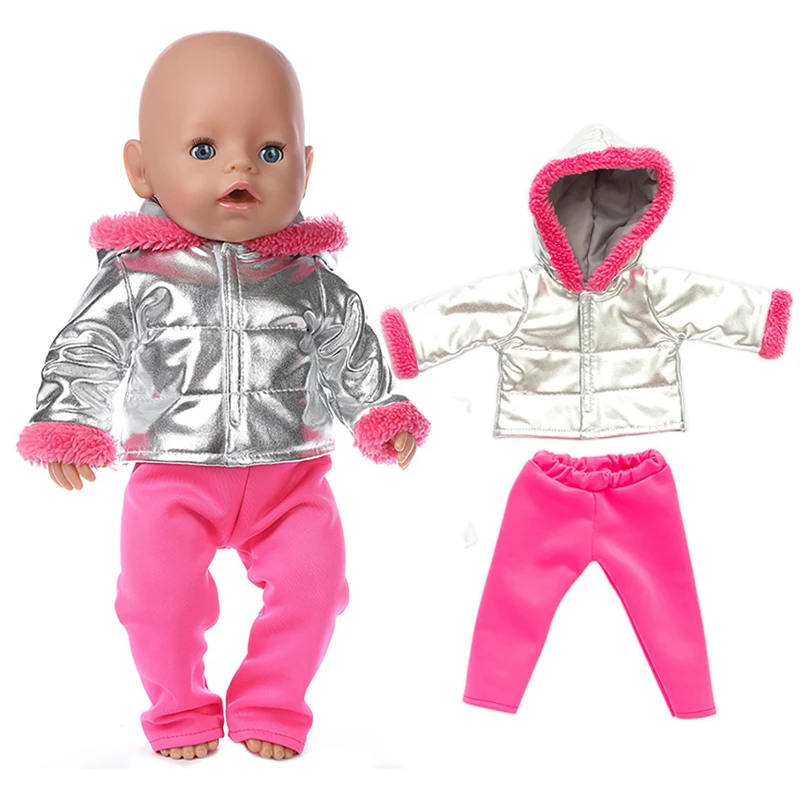 2Pcs in 1, Winter Doll Clothes Suit Fit 43cm Baby Doll Doll Warm Jackets+Pants and Doll accessories Children best Gift