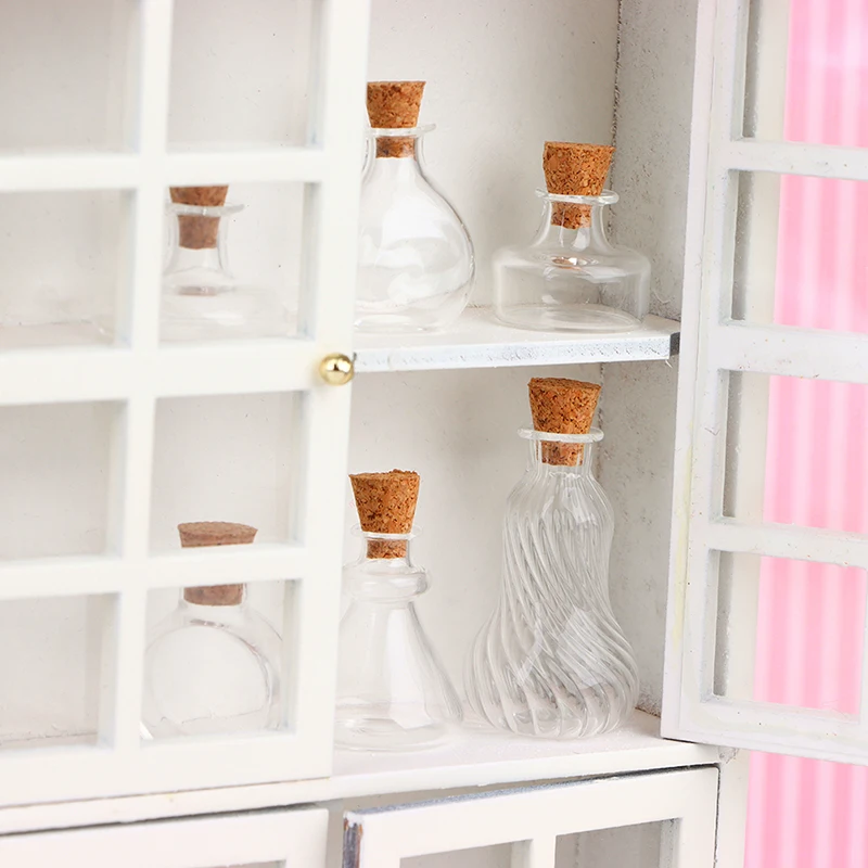 1/12 Scale Miniature Dollhouse Glass Vase Mini Stripe Wishing Glass Bottle Simulation Vase Model for Doll House Accessories Toy