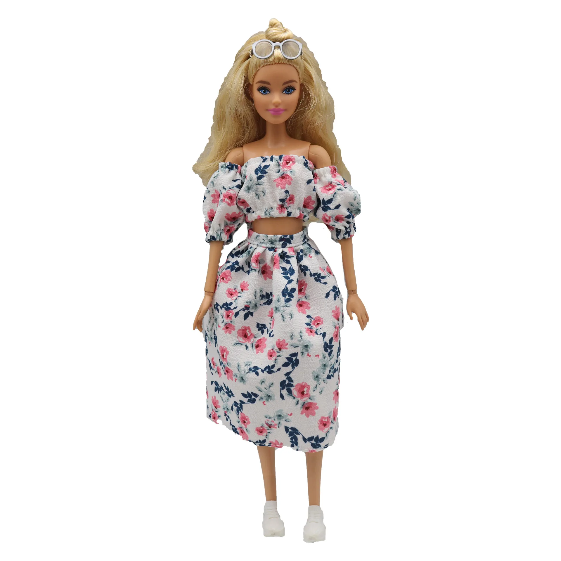 New Doll Clothing Accessories Floral Bubble Sleeve Puffy For 30 Cm Doll 1/6 Small Skirt Set 30Cm