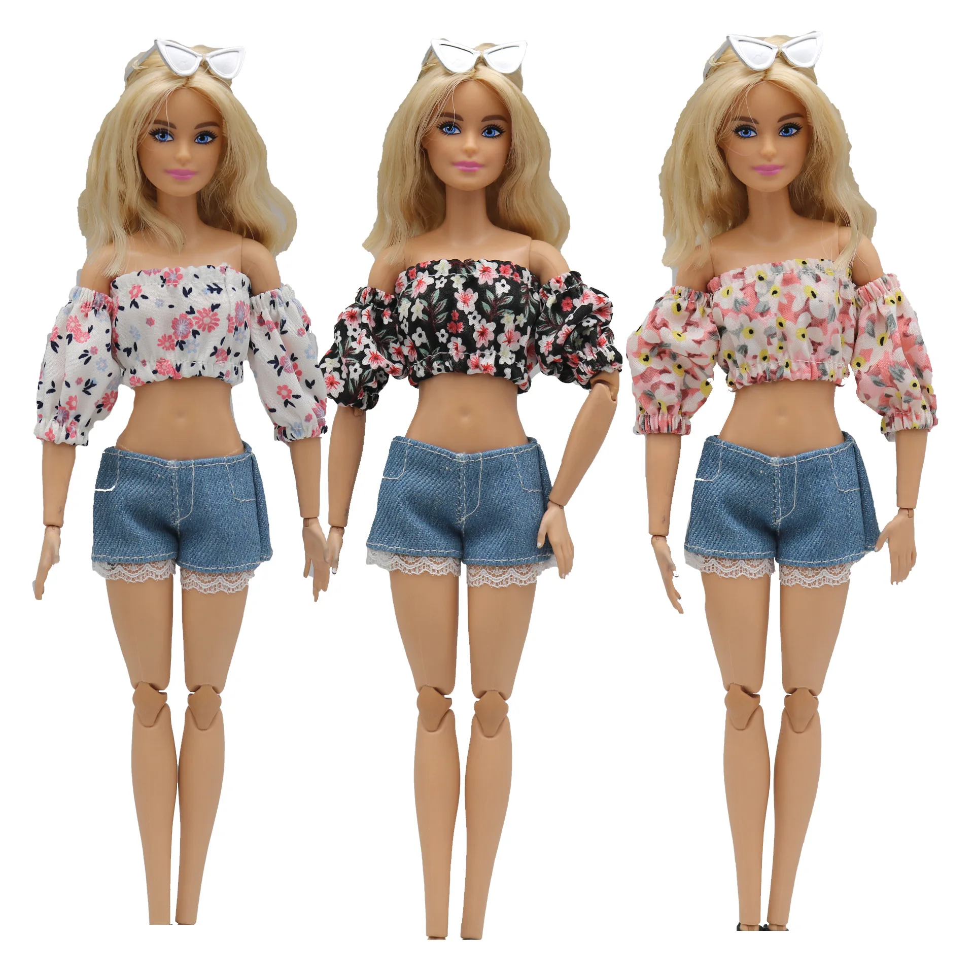 New Doll Clothing Accessories Floral Bubble Sleeve Puffy For 30 Cm Doll 1/6 Small Skirt Set 30Cm