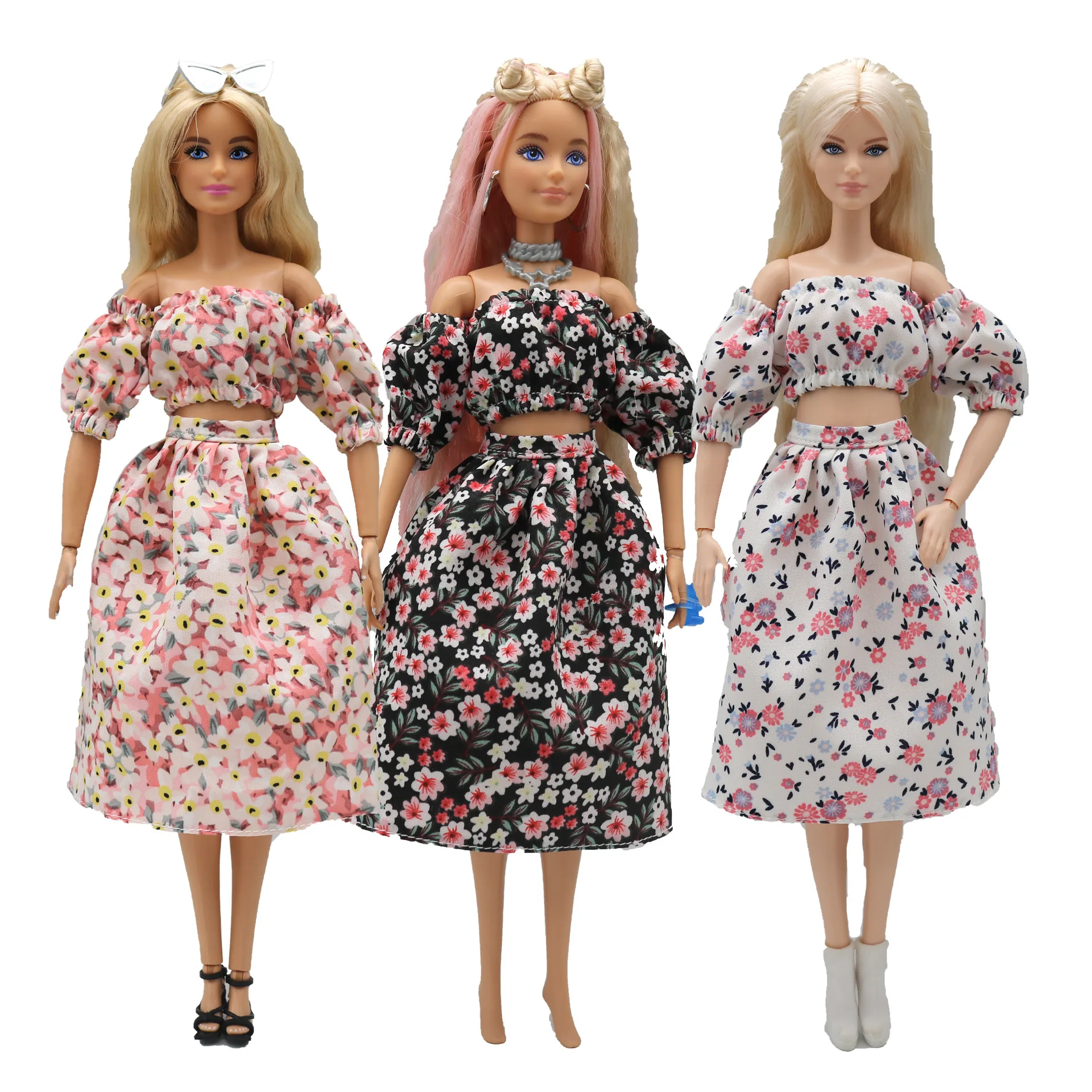 New Doll Clothing Accessories Floral Bubble Sleeve Puffy For 30 Cm Doll 1/6 Small Skirt Set 30Cm