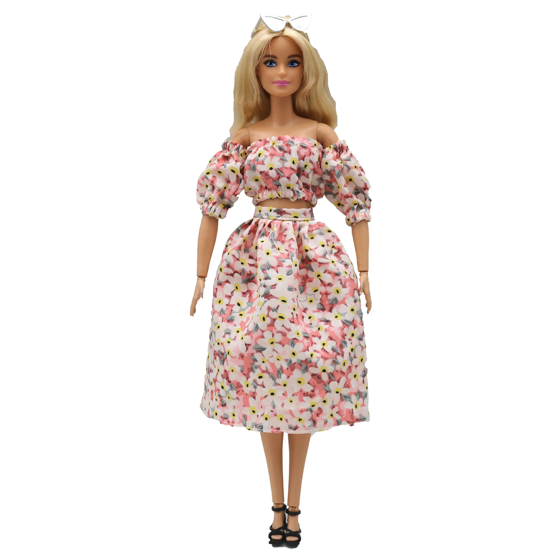 New Doll Clothing Accessories Floral Bubble Sleeve Puffy For 30 Cm Doll 1/6 Small Skirt Set 30Cm