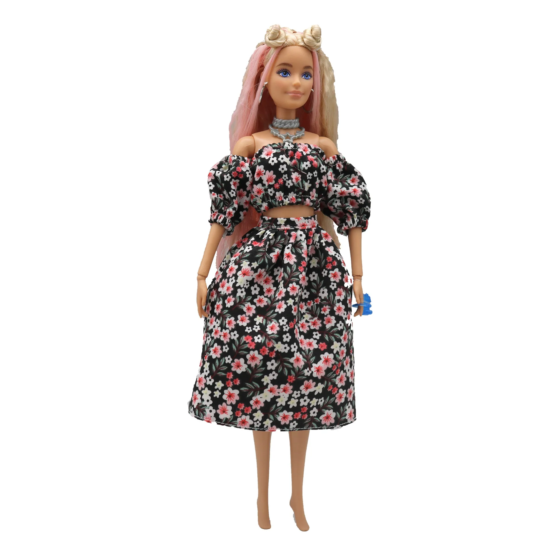 New Doll Clothing Accessories Floral Bubble Sleeve Puffy For 30 Cm Doll 1/6 Small Skirt Set 30Cm