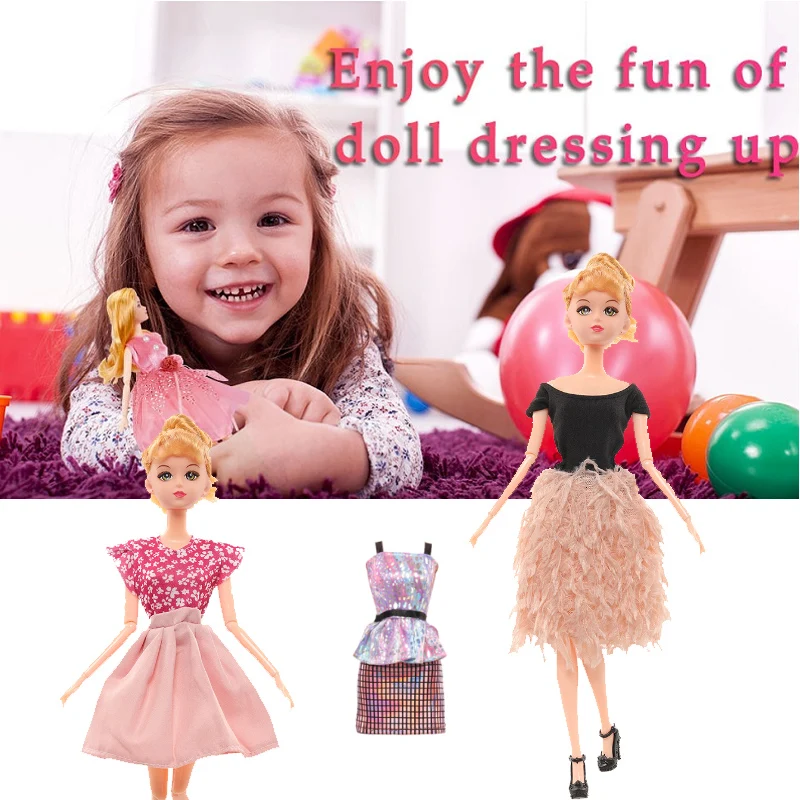 16pcs Set 30cm Doll Clothes And Accessories Include 4 Fashion Dresses 6 Crown 6 Necklace for 30cm Doll, Dressing Up