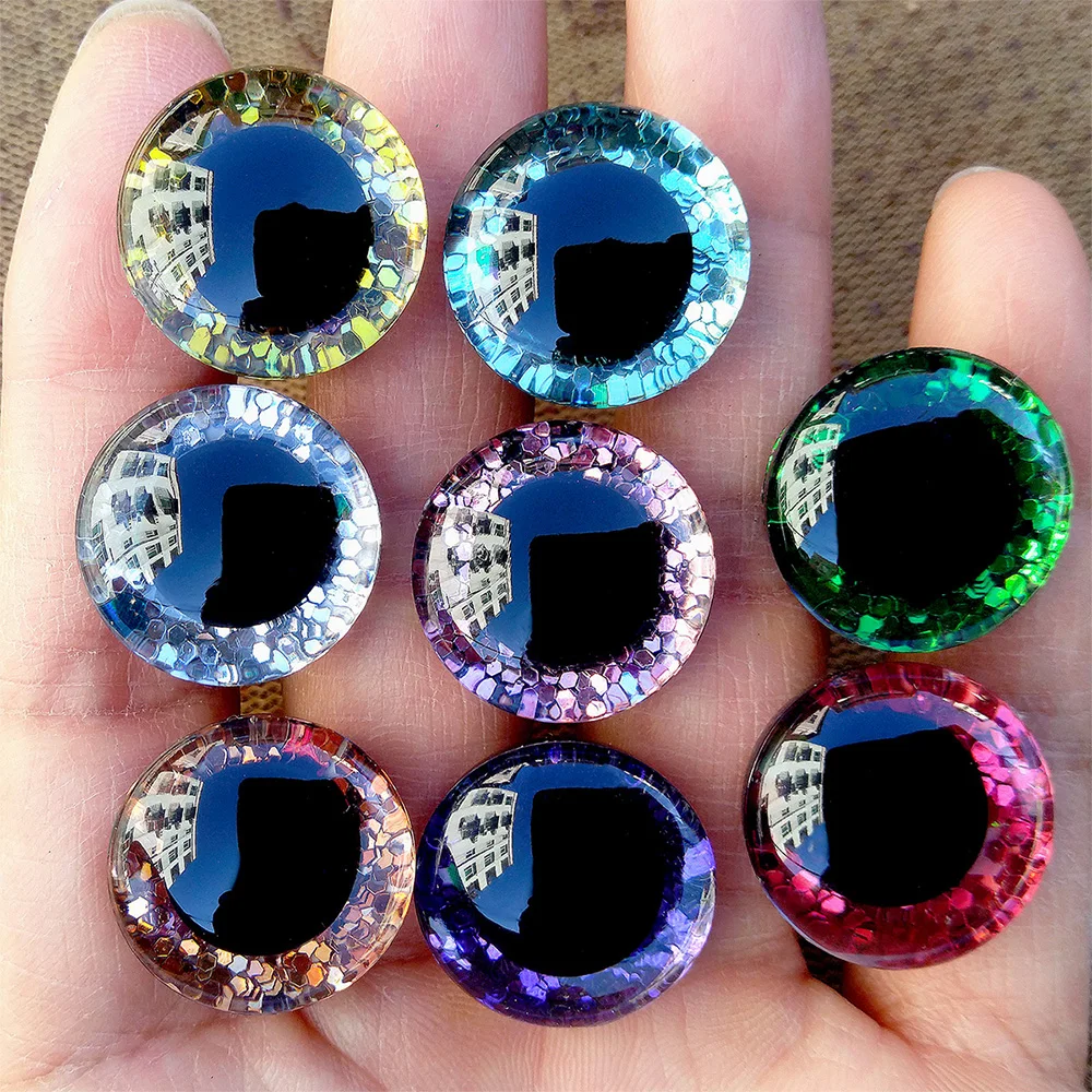 20pcs High Quality Safety Eyes For Amigurumi Crochet Toys Glitter Mixed Sizes Large Green Blue Buttons Doll Eye 18/20/25/30/35mm
