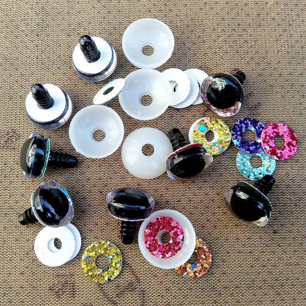 20pcs High Quality Safety Eyes For Amigurumi Crochet Toys Glitter Mixed Sizes Large Green Blue Buttons Doll Eye 18/20/25/30/35mm