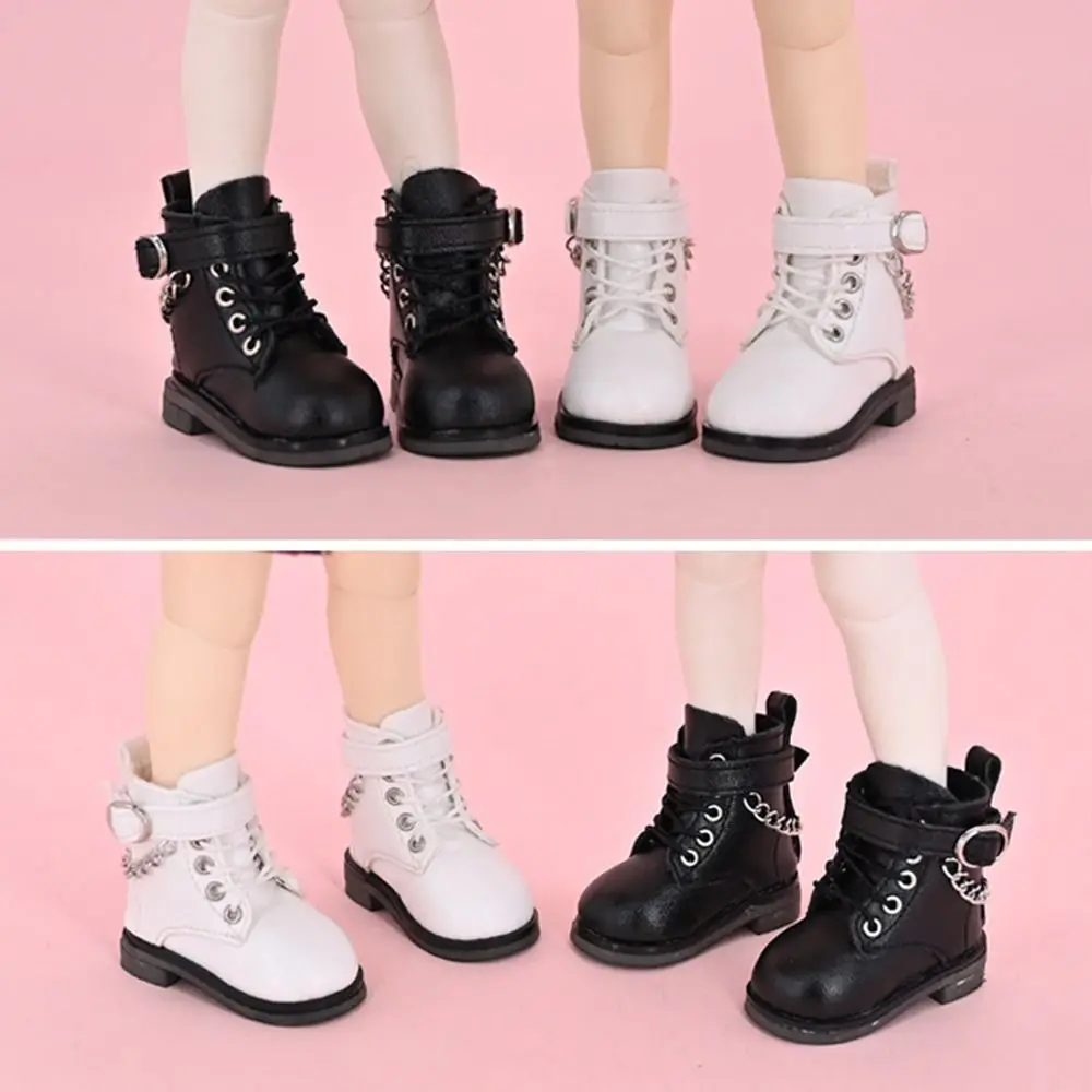 5CM Fashion Doll Leather Shoes Suitable for 1/6 BJD Dolls Casual Wearing Boots with Chain Decor DIY Doll Clothes Accessories