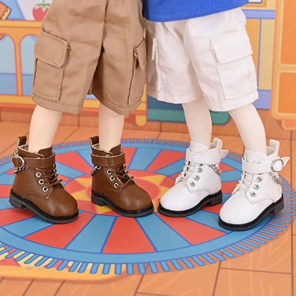 5CM Fashion Doll Leather Shoes Suitable for 1/6 BJD Dolls Casual Wearing Boots with Chain Decor DIY Doll Clothes Accessories