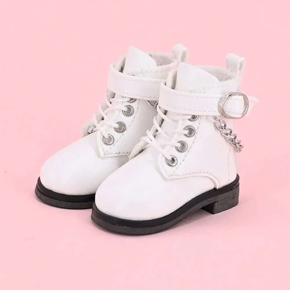 5CM Fashion Doll Leather Shoes Suitable for 1/6 BJD Dolls Casual Wearing Boots with Chain Decor DIY Doll Clothes Accessories