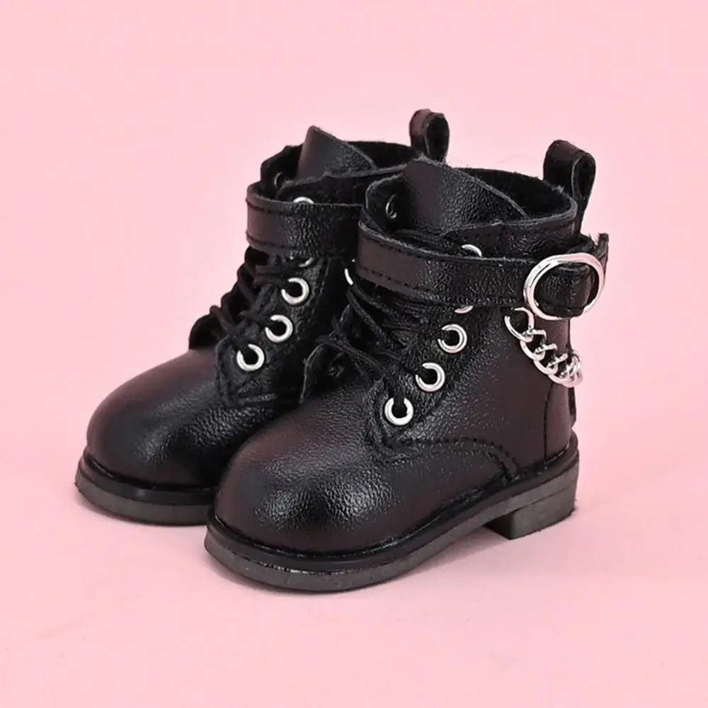 5CM Fashion Doll Leather Shoes Suitable for 1/6 BJD Dolls Casual Wearing Boots with Chain Decor DIY Doll Clothes Accessories