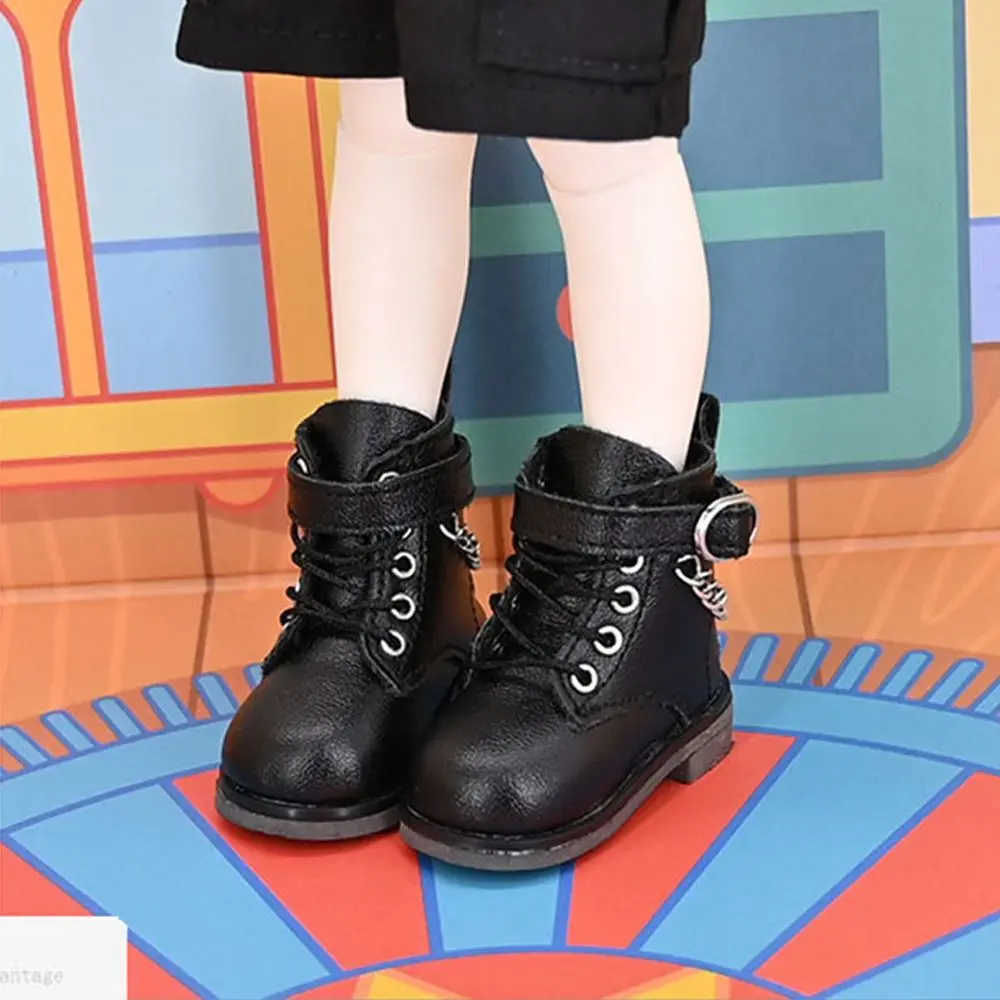 5CM Fashion Doll Leather Shoes Suitable for 1/6 BJD Dolls Casual Wearing Boots with Chain Decor DIY Doll Clothes Accessories